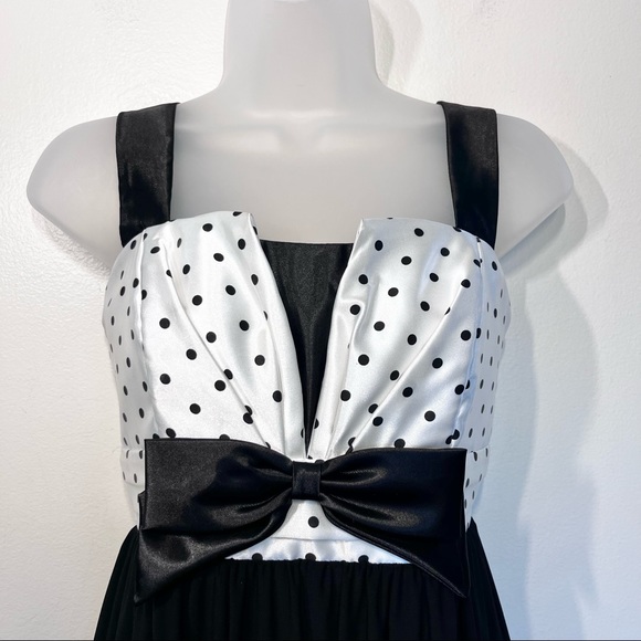 Jessica McClintock Gunne Sax Satin Polka Dot Pleated Bow Party Dress Size 3 - Picture 3 of 7